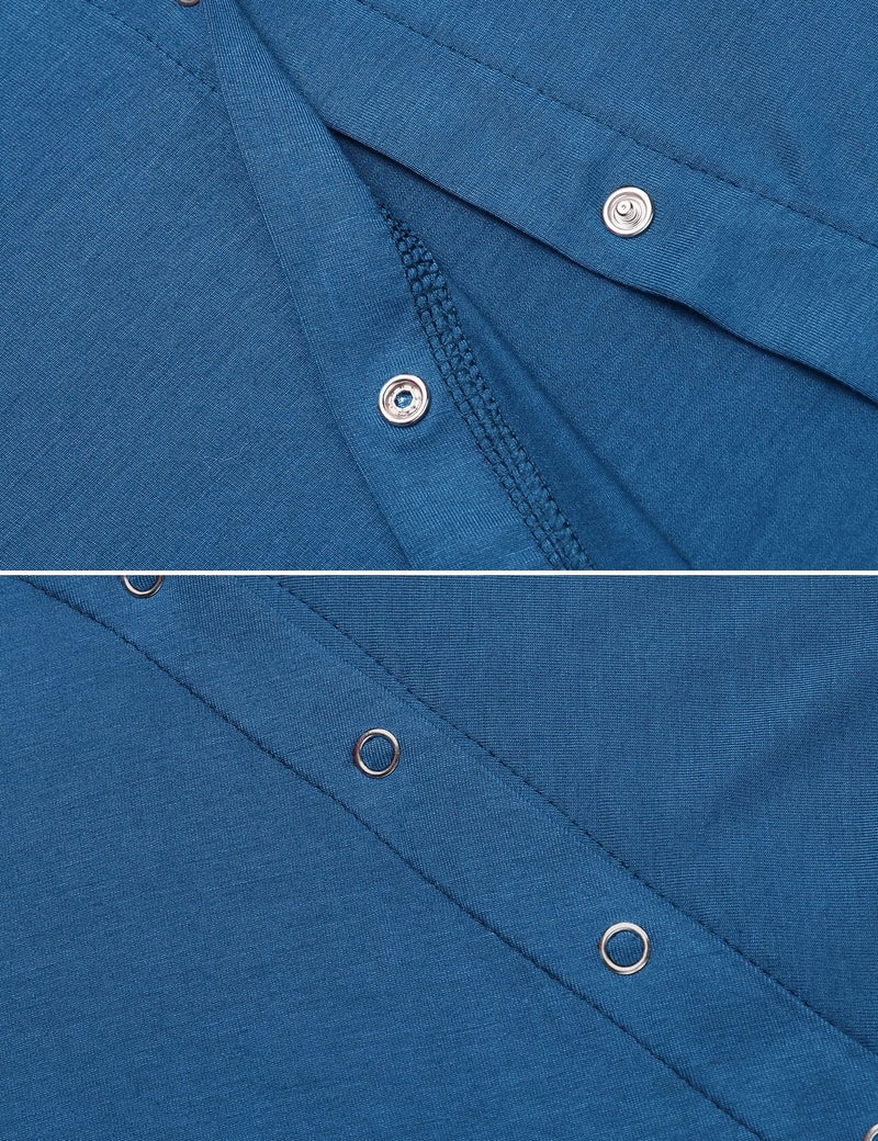 Ekouaer Women's Maternity Short Sleeve Sleep Dress Button Down Nightgown Pregnancy Gown for Breastfeeding(Blue,S) - Image 5