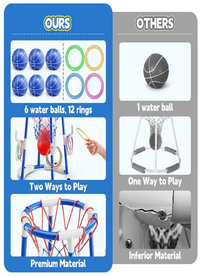Zsinb Pool Basketball Hoop for Kids Ages 4-8 & 8-12 - Floating Game Set with Water-Fillable Base, 6 Balls & Pump, Pool Games Backyard Swimming Pool Toys for Outdoor Summer Family Fun (Blue) - Image 5