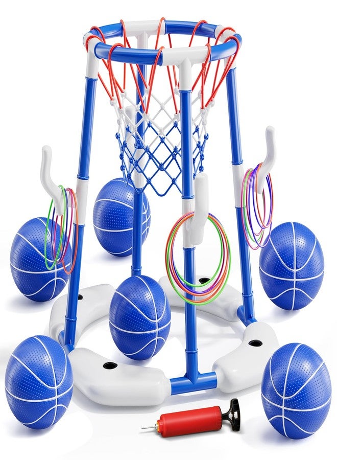 Zsinb Pool Basketball Hoop for Kids Ages 4-8 & 8-12 - Floating Game Set with Water-Fillable Base, 6 Balls & Pump, Pool Games Backyard Swimming Pool Toys for Outdoor Summer Family Fun (Blue) - Image 1