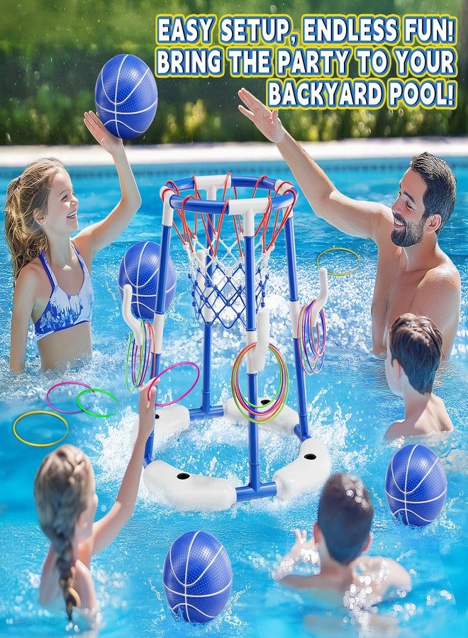 Zsinb Pool Basketball Hoop for Kids Ages 4-8 & 8-12 - Floating Game Set with Water-Fillable Base, 6 Balls & Pump, Pool Games Backyard Swimming Pool Toys for Outdoor Summer Family Fun (Blue) - Image 2
