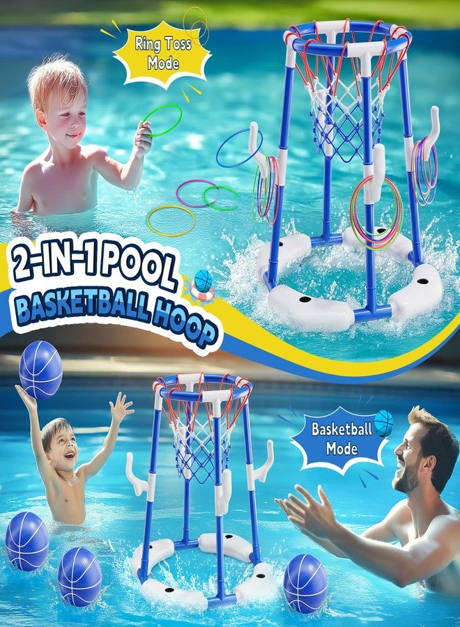 Zsinb Pool Basketball Hoop for Kids Ages 4-8 & 8-12 - Floating Game Set with Water-Fillable Base, 6 Balls & Pump, Pool Games Backyard Swimming Pool Toys for Outdoor Summer Family Fun (Blue) - Image 4
