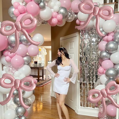 YTHETM 2 Pcs Pink Bow Balloons Bow Party Decorations for Girl Women Pink Bow Birthday Decorations Giant Foil Balloon for Baby Shower Bridal Engagement Wedding Decor Bachelorette Party Supplies - Image 3