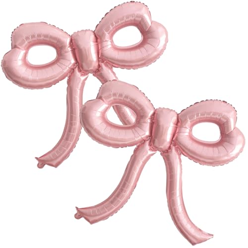 YTHETM 2 Pcs Pink Bow Balloons Bow Party Decorations for Girl Women Pink Bow Birthday Decorations Giant Foil Balloon for Baby Shower Bridal Engagement Wedding Decor Bachelorette Party Supplies - Image 1