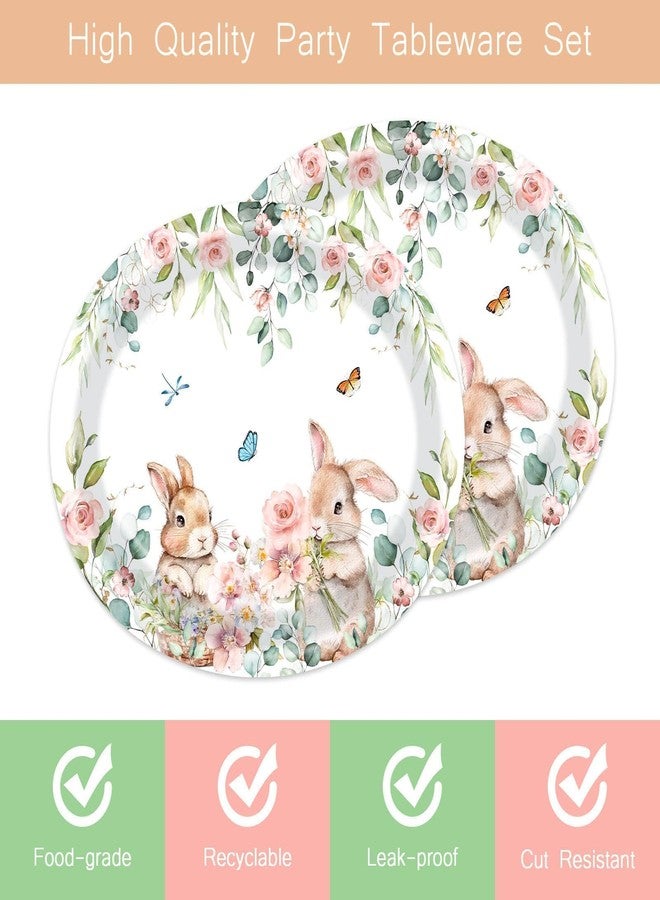 Vanulus 50 Count Spring Easter Bunny Oval Paper Platter 10" x 12" Paper Disposable Cute Rabbits Floral Plant Floral Tray Serving Dish for Easter Dinner Plate Party Supplies Décor - Image 4