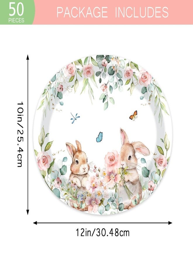 Vanulus 50 Count Spring Easter Bunny Oval Paper Platter 10" x 12" Paper Disposable Cute Rabbits Floral Plant Floral Tray Serving Dish for Easter Dinner Plate Party Supplies Décor - Image 3