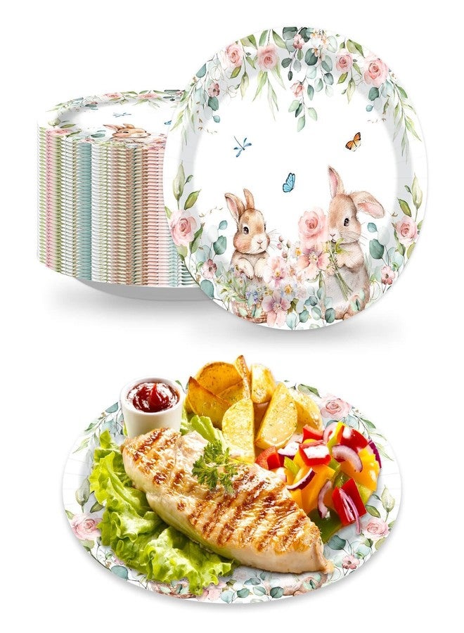 Vanulus 50 Count Spring Easter Bunny Oval Paper Platter 10" x 12" Paper Disposable Cute Rabbits Floral Plant Floral Tray Serving Dish for Easter Dinner Plate Party Supplies Décor - Image 2