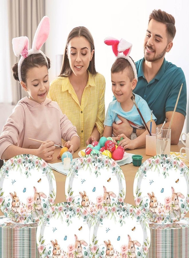 Vanulus 50 Count Spring Easter Bunny Oval Paper Platter 10" x 12" Paper Disposable Cute Rabbits Floral Plant Floral Tray Serving Dish for Easter Dinner Plate Party Supplies Décor - Image 5