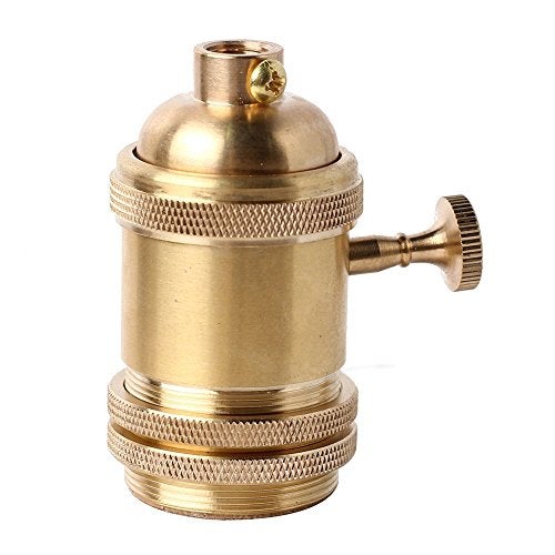 Superdream Brass Screw Thread DIY Light Socket Vintage Copper Edison Retro Pendant Lamp Holder for E26 E27 Light Bulbs, with Golden Key Switch Multi-Function Socket (1 Pack) - Image 2
