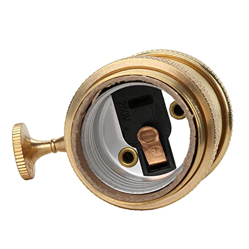 Superdream Brass Screw Thread DIY Light Socket Vintage Copper Edison Retro Pendant Lamp Holder for E26 E27 Light Bulbs, with Golden Key Switch Multi-Function Socket (1 Pack) - Image 4