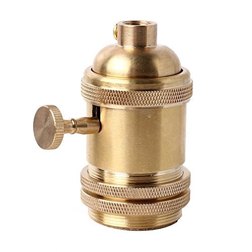 Superdream Brass Screw Thread DIY Light Socket Vintage Copper Edison Retro Pendant Lamp Holder for E26 E27 Light Bulbs, with Golden Key Switch Multi-Function Socket (1 Pack) - Image 1