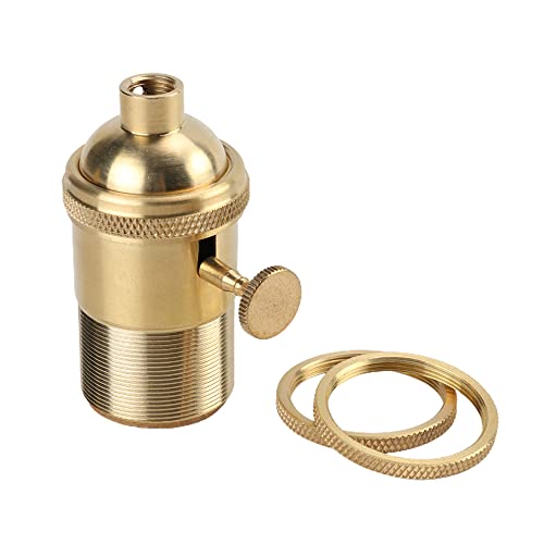Superdream Brass Screw Thread DIY Light Socket Vintage Copper Edison Retro Pendant Lamp Holder for E26 E27 Light Bulbs, with Golden Key Switch Multi-Function Socket (1 Pack) - Image 5