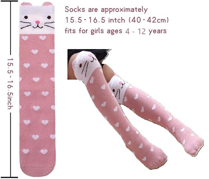 Galox جوارب جالوكسي للفتيات بطول الركبة هدايا ممتعة مجنونة بنقوش حيوانات لطيفة جوارب قطنية طويلة للأعمار من 5 إلى 12 سنة عبوة من 1 - Image 2
