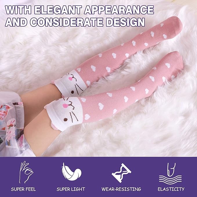 Galox جوارب جالوكسي للفتيات بطول الركبة هدايا ممتعة مجنونة بنقوش حيوانات لطيفة جوارب قطنية طويلة للأعمار من 5 إلى 12 سنة عبوة من 1 - Image 3