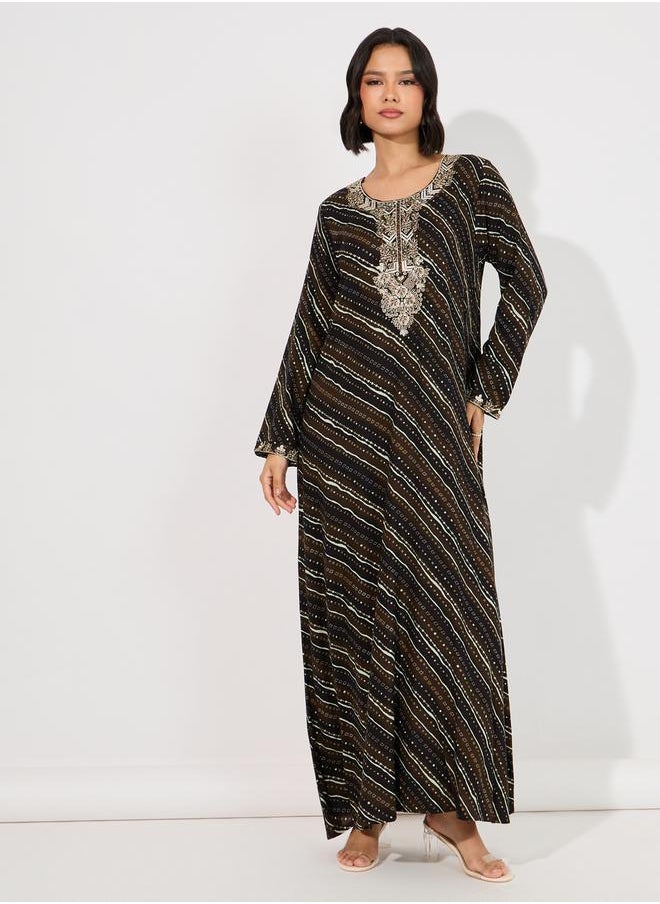 Maxim Creation Geo Print Rayon Mukhawar Jalabiya with Handwork by Styli  - Image 1