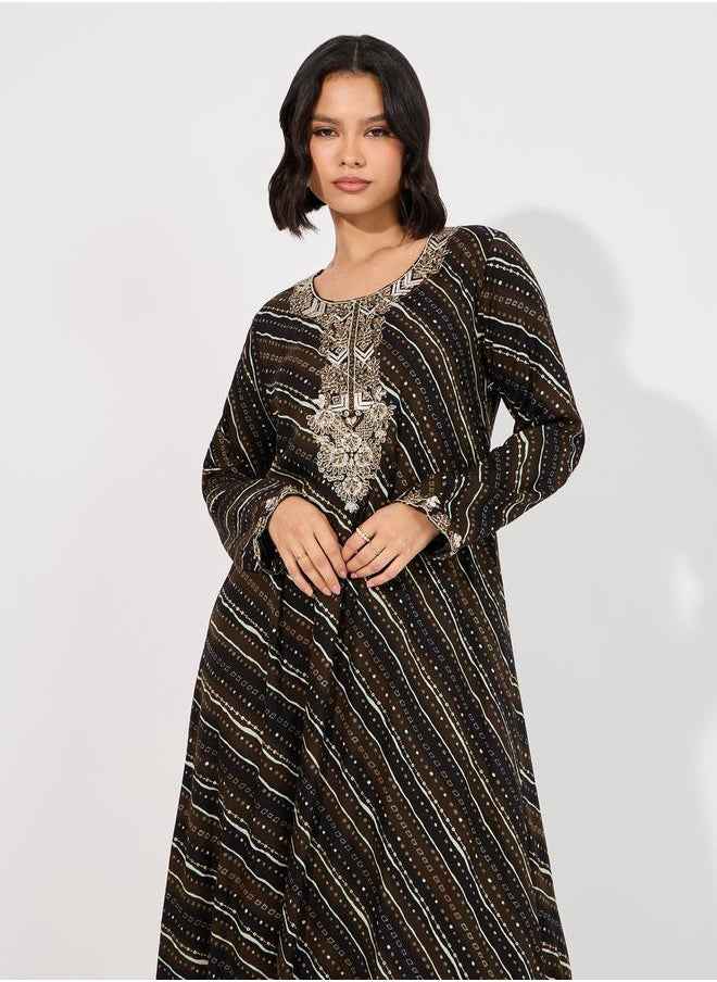 Maxim Creation Geo Print Rayon Mukhawar Jalabiya with Handwork by Styli  - Image 2