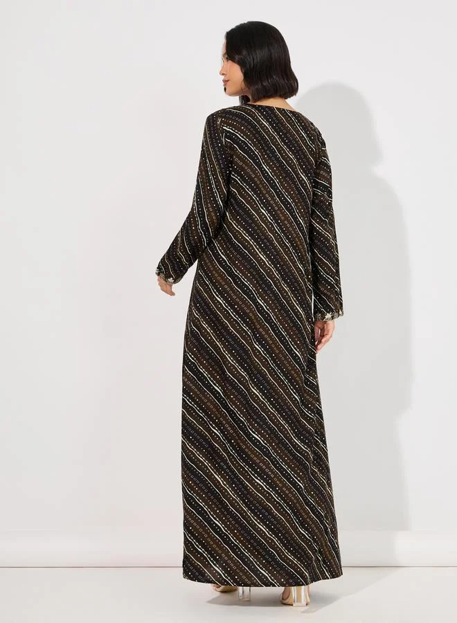 Maxim Creation Geo Print Rayon Mukhawar Jalabiya with Handwork by Styli