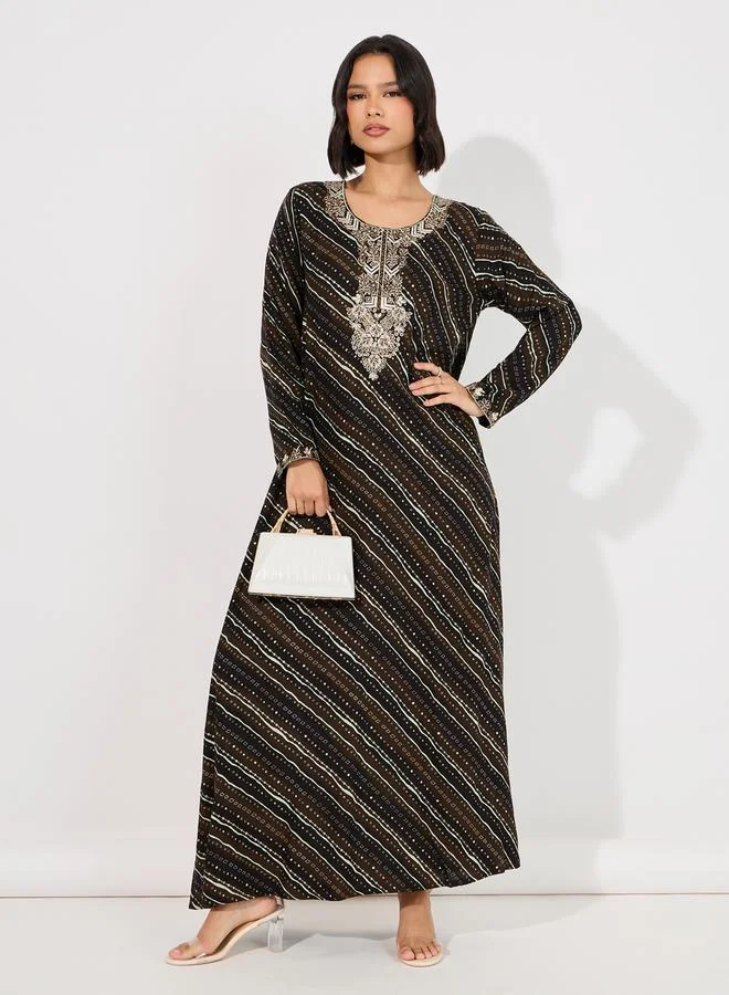 Maxim Creation Geo Print Rayon Mukhawar Jalabiya with Handwork by Styli