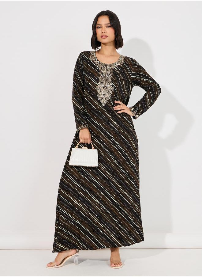 Maxim Creation Geo Print Rayon Mukhawar Jalabiya with Handwork by Styli  - Image 4