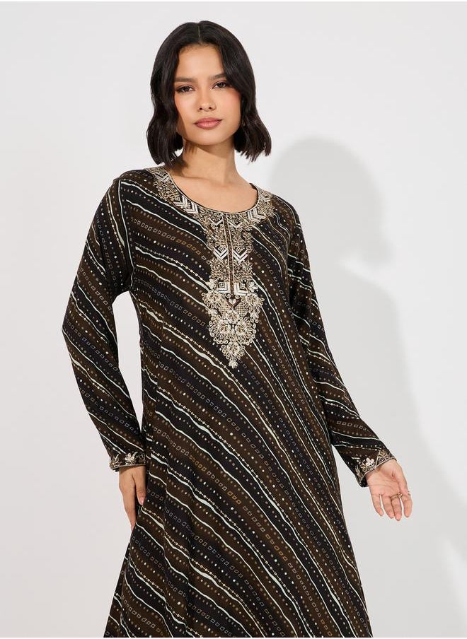 Maxim Creation Geo Print Rayon Mukhawar Jalabiya with Handwork by Styli  - Image 5
