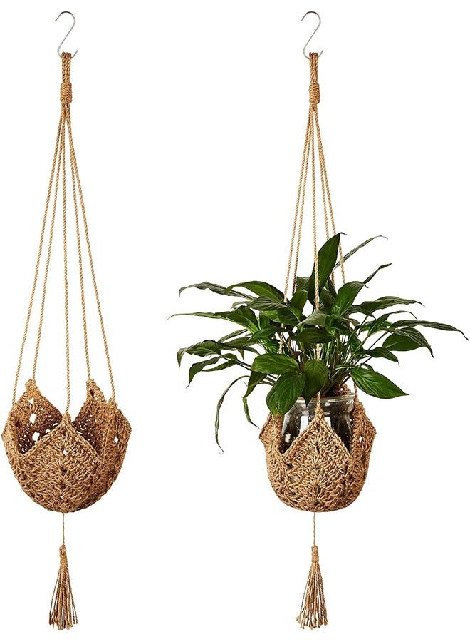 Arabest Macrame Plant Hangers Jute Crochet Plant Indoor Boho Plant Hanger Large Hanging Wall Plants with for Indoor Outdoor Home Decorations Fence Planters Plant Flower Pots 2 Packs  - Image 1
