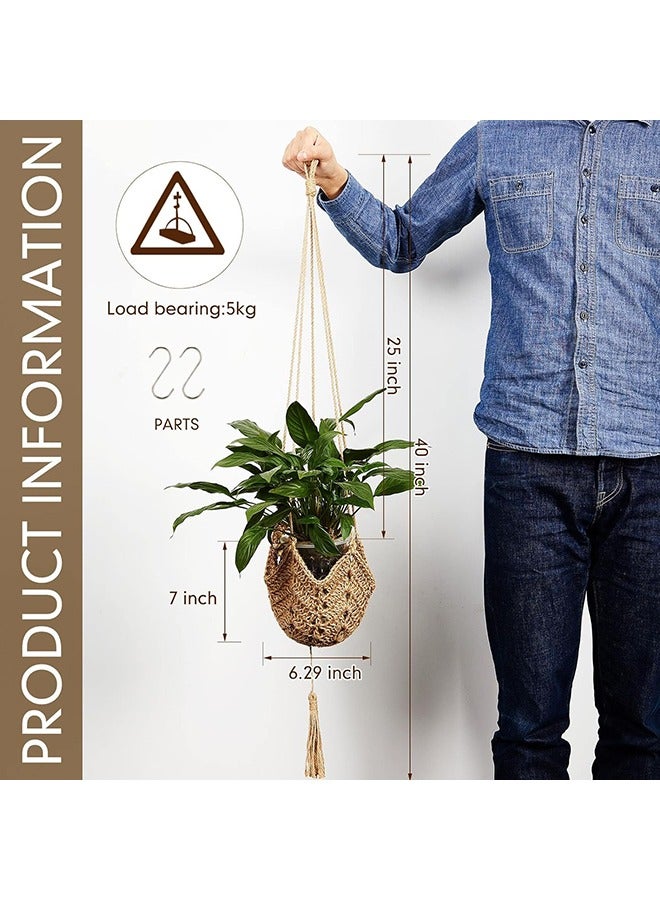Arabest Macrame Plant Hangers Jute Crochet Plant Indoor Boho Plant Hanger Large Hanging Wall Plants with for Indoor Outdoor Home Decorations Fence Planters Plant Flower Pots 2 Packs  - Image 3