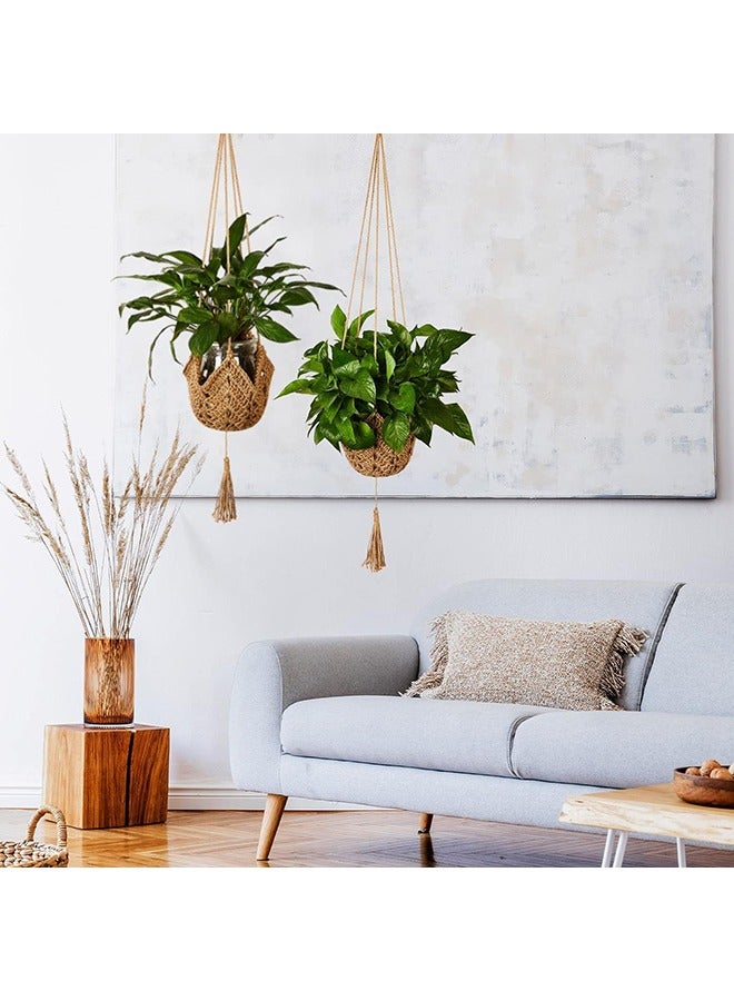 Arabest Macrame Plant Hangers Jute Crochet Plant Indoor Boho Plant Hanger Large Hanging Wall Plants with for Indoor Outdoor Home Decorations Fence Planters Plant Flower Pots 2 Packs  - Image 5