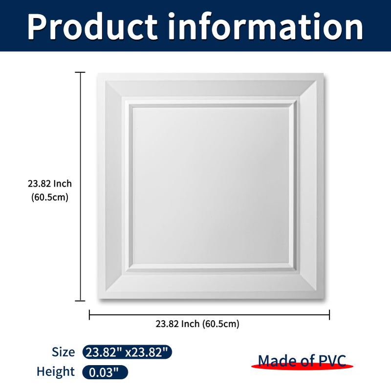 Art3dwallpanels Ceiling Tiles 24 x 24 Drop Ceiling Tiles, 24 Pack Drop in High Grade PVC Wall Panels, Fire Rated, Waterproof, Light Weight, Cover 96 Sq.Ft, White - Image 3