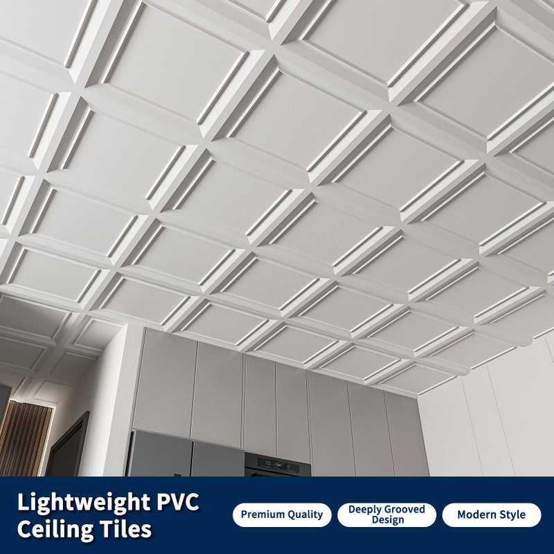 Art3dwallpanels Ceiling Tiles 24 x 24 Drop Ceiling Tiles, 24 Pack Drop in High Grade PVC Wall Panels, Fire Rated, Waterproof, Light Weight, Cover 96 Sq.Ft, White - Image 4