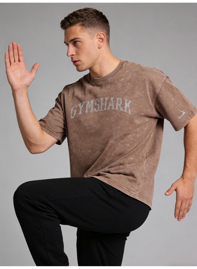 جيمشارك Gymshark فضفاضة عارضة تي شيرت الرجعية غسلت القطن نسيج ناعم الرياضة الجوكر الرجال والنساء مع نفس الفقرة. - Image 4