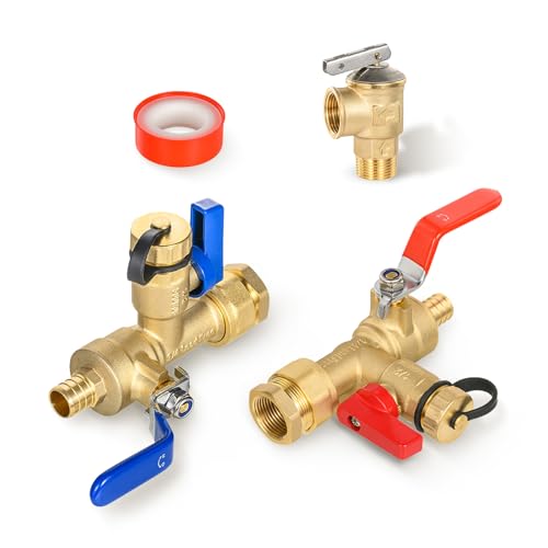 EFIELD 34 Inch FIP x 34 Inch PexB CrimpF1807 EFIELD IPS Isolator Tankless Water Heater Service Valve Kit with Pressure Relief ValveTOOL053 - Image 1