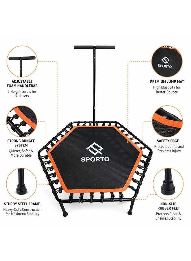 SportQ Home Fitness Trampoline 125cm with Adjustable Balance Grip – Cardio Trampoline for Jump & Exercise – Up to 150kg – Strong Rubber Ropes Noise Cancelling – Suitable for Slimming & Fitness at Home & Gym - Image 2