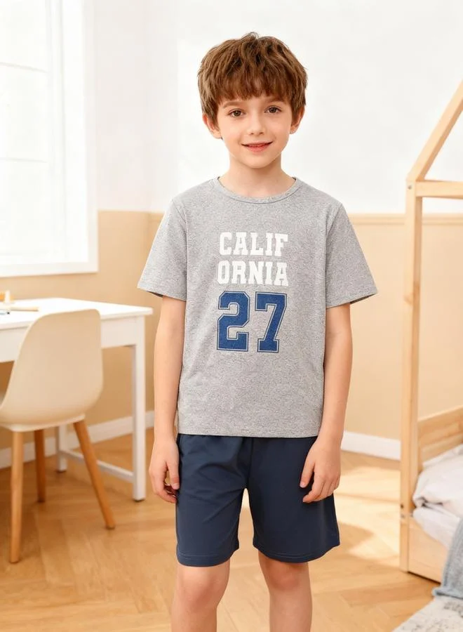 Take Two Boys Text Print Short Sleeve T-Shirt and Shorts Pyjama Set