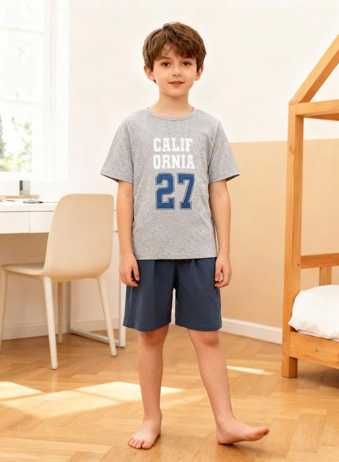 Take Two Boys Text Print Short Sleeve T-Shirt and Shorts Pyjama Set