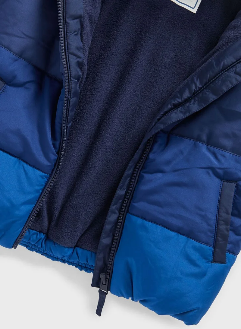 mothercare Kids Color Block Hooded Puffer Jacket