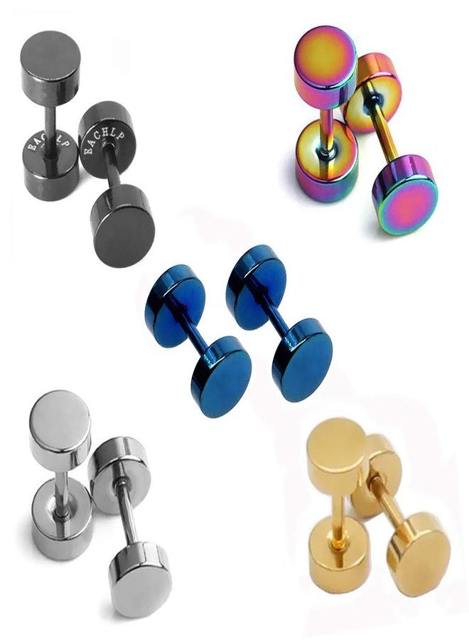 EACHLP Unisex 5MM Simple Stainless Steel Stud Earring Faux Gauges Ear Plugs Tunnel Hypoallergenic Cartilage Tragus Second Third Hole Ear Piercing Jewelry - Image 1