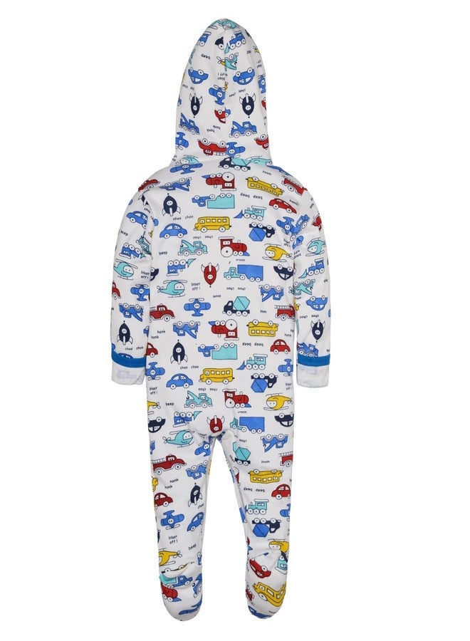 Magic Town® 100% Cotton Unisex Hooded Rompers for Kids and Infants Set of 2 (Blue) (New Born) - Image 4