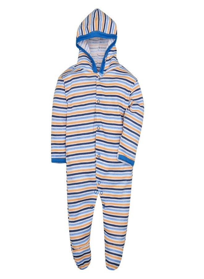 Magic Town® 100% Cotton Unisex Hooded Rompers for Kids and Infants Set of 2 (Blue) (New Born) - Image 3