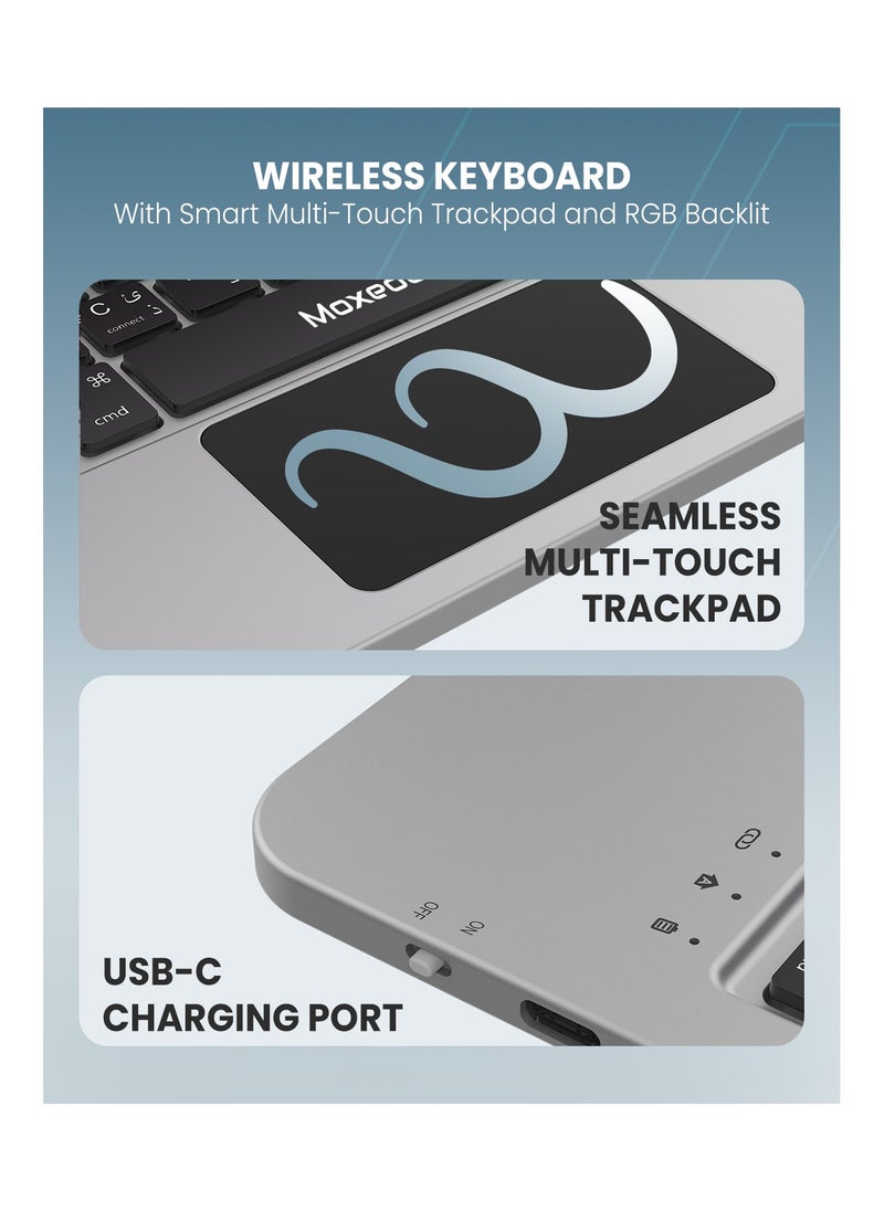 Moxedo - Moxedo Magic Wireless Keyboard with Smart Multi-Touch Trackpad USB-C Charging Port RGB Backlight with Leather Back Case Compatible for iPad 10.9 2024/ iPad 11 Pro - Image 1