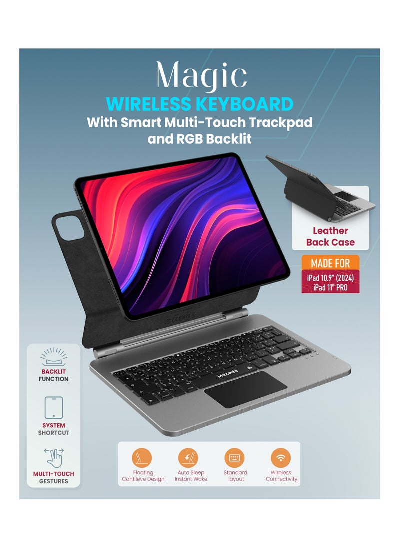 Moxedo Moxedo Magic Wireless Keyboard with Smart Multi-Touch Trackpad USB-C Charging Port RGB Backlight with Leather Back Case Compatible for iPad 10.9 2024/ iPad 11 Pro  - Image 5