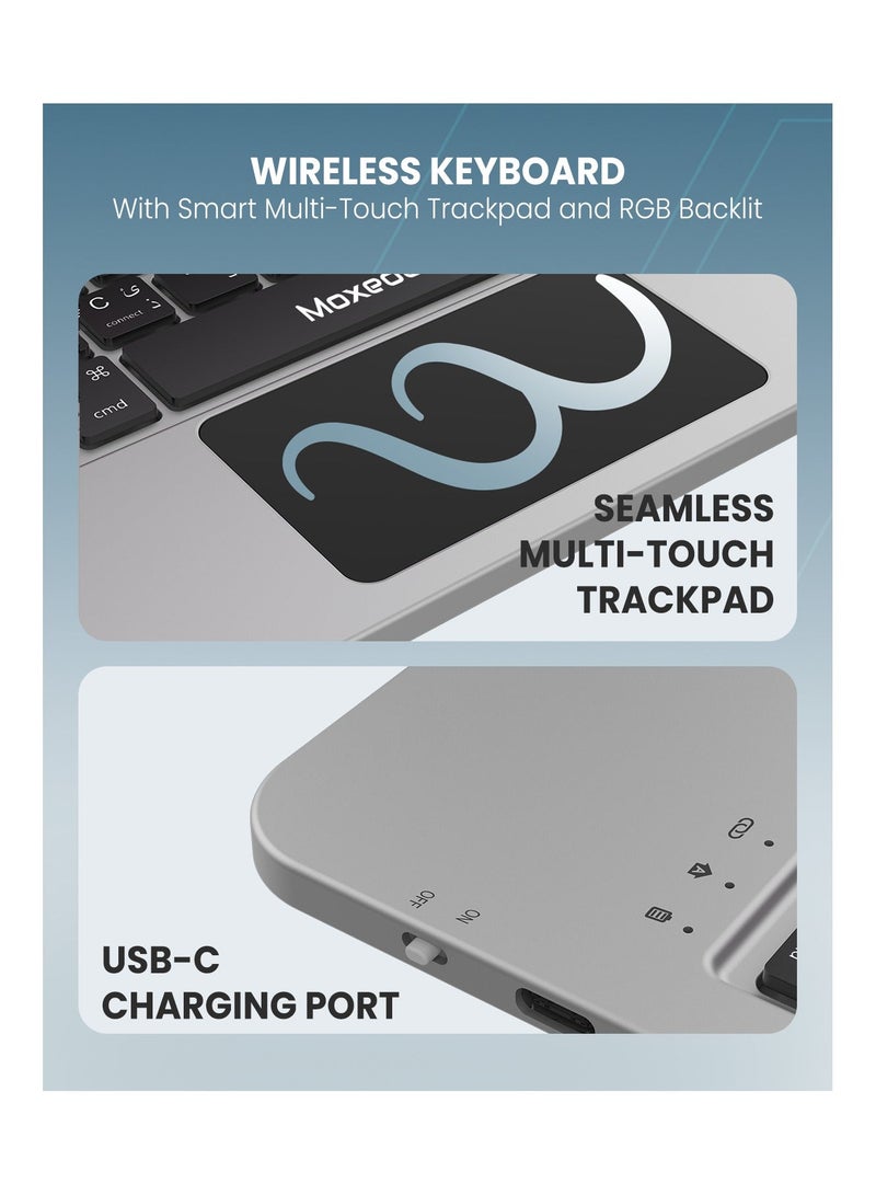 Moxedo لوحة مفاتيح موكسييدو السحرية اللاسلكية مع لوحة تتبع متعددة اللمس ومنفذ شحن USB-C وإضاءة خلفية RGB مع غلاف خلفي من الجلد متوافق مع آيباد 10.9 2024/ آيباد 11 برو - Image 5
