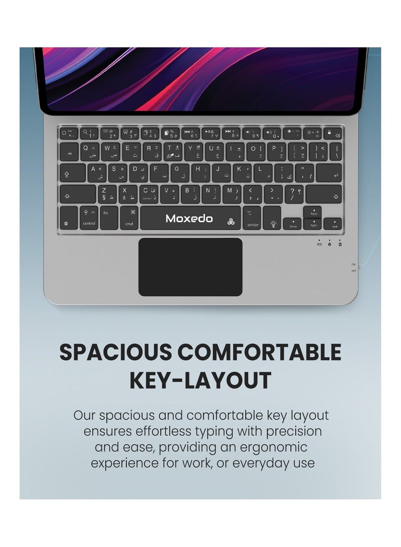 Moxedo لوحة مفاتيح موكسييدو السحرية اللاسلكية مع لوحة تتبع متعددة اللمس ومنفذ شحن USB-C وإضاءة خلفية RGB مع غلاف خلفي من الجلد متوافق مع آيباد 10.9 2024/ آيباد 11 برو - Image 3