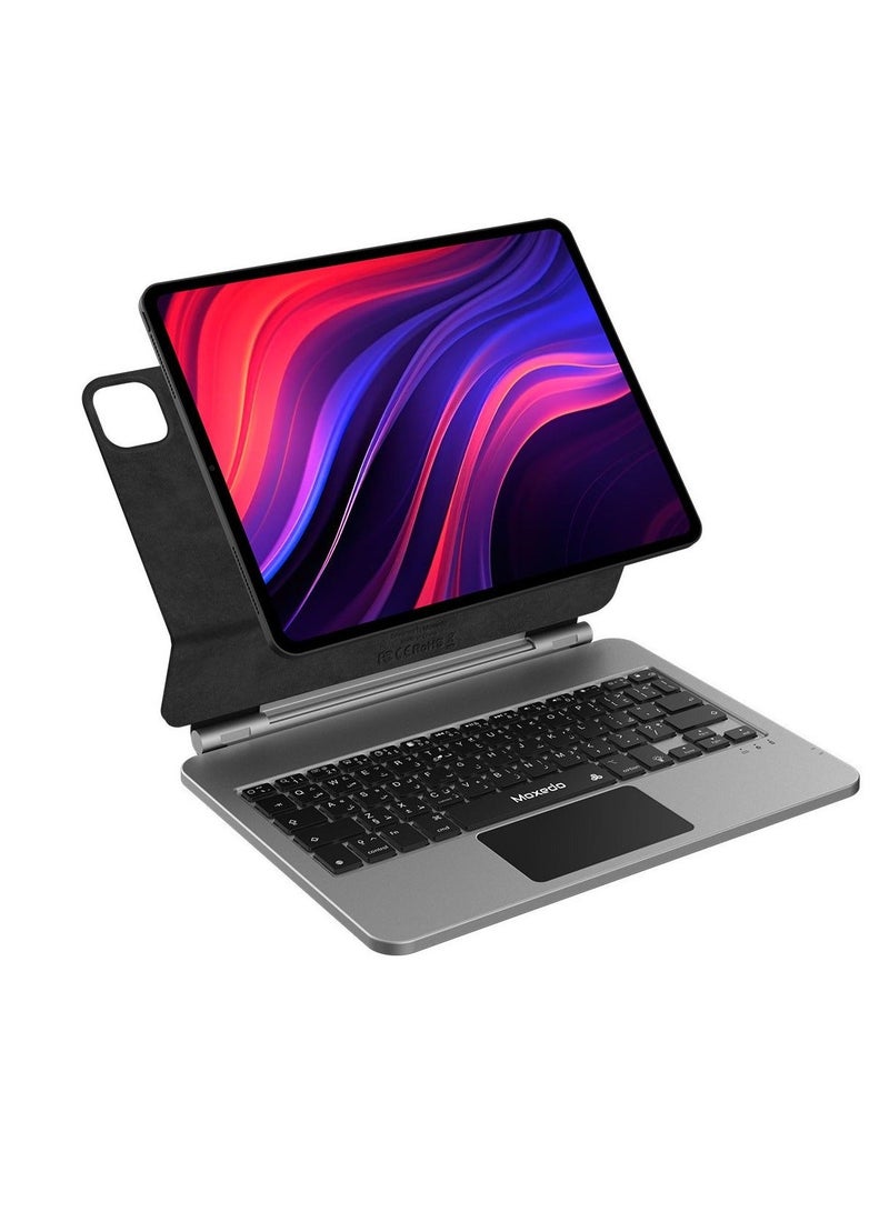 Moxedo لوحة مفاتيح موكسييدو السحرية اللاسلكية مع لوحة تتبع متعددة اللمس ومنفذ شحن USB-C وإضاءة خلفية RGB مع غلاف خلفي من الجلد متوافق مع آيباد 10.9 2024/ آيباد 11 برو - Image 1