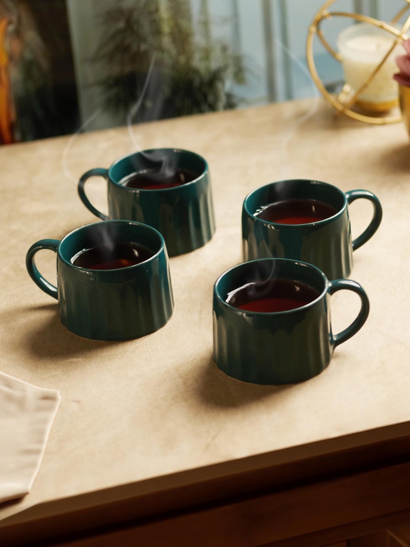 Trovea's Ceramic Castleton Green Tea Cup 4 Pcs Set for Coffee, Tea, Americano, Capuccino & Hot Drinks - Image 1