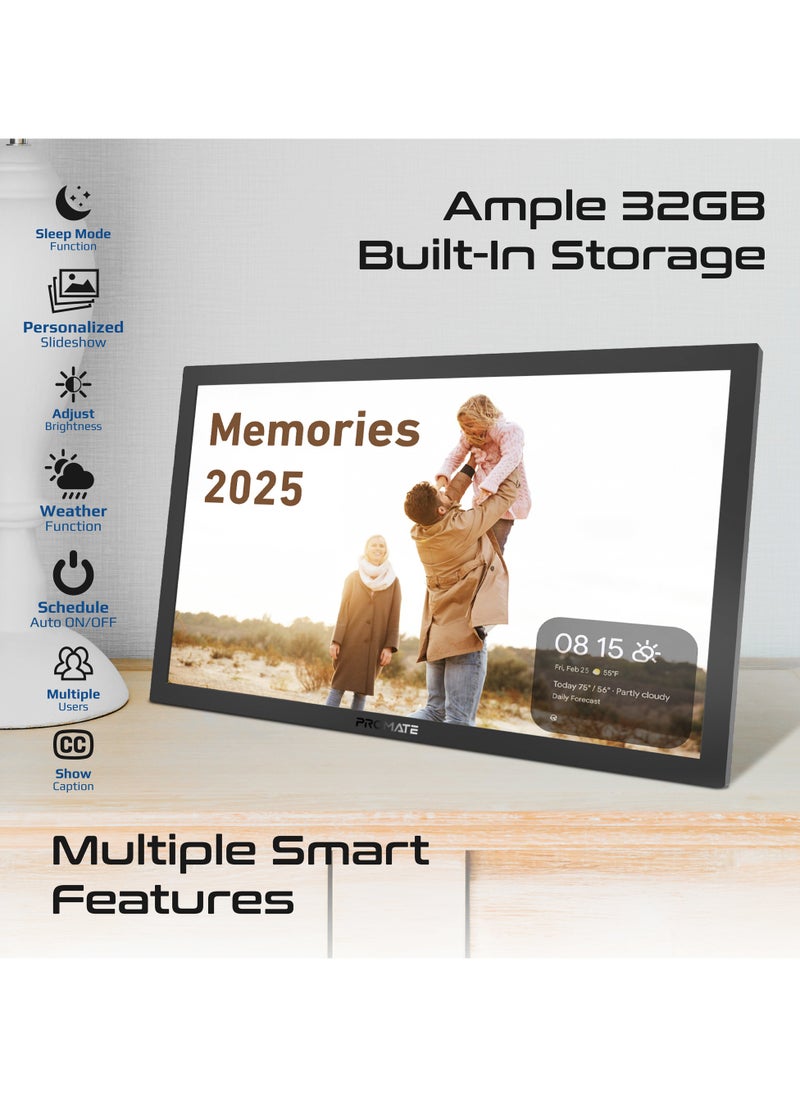 PROMATE Promate Full HD Digital Photo Frame with 15.6-Inch Touchscreen, 32GB Storage, Wireless App Control, Multi Picture & Video Formats Compatibility, USB/TF Card Support, Dual Speakers, Memoria-15  - Image 2