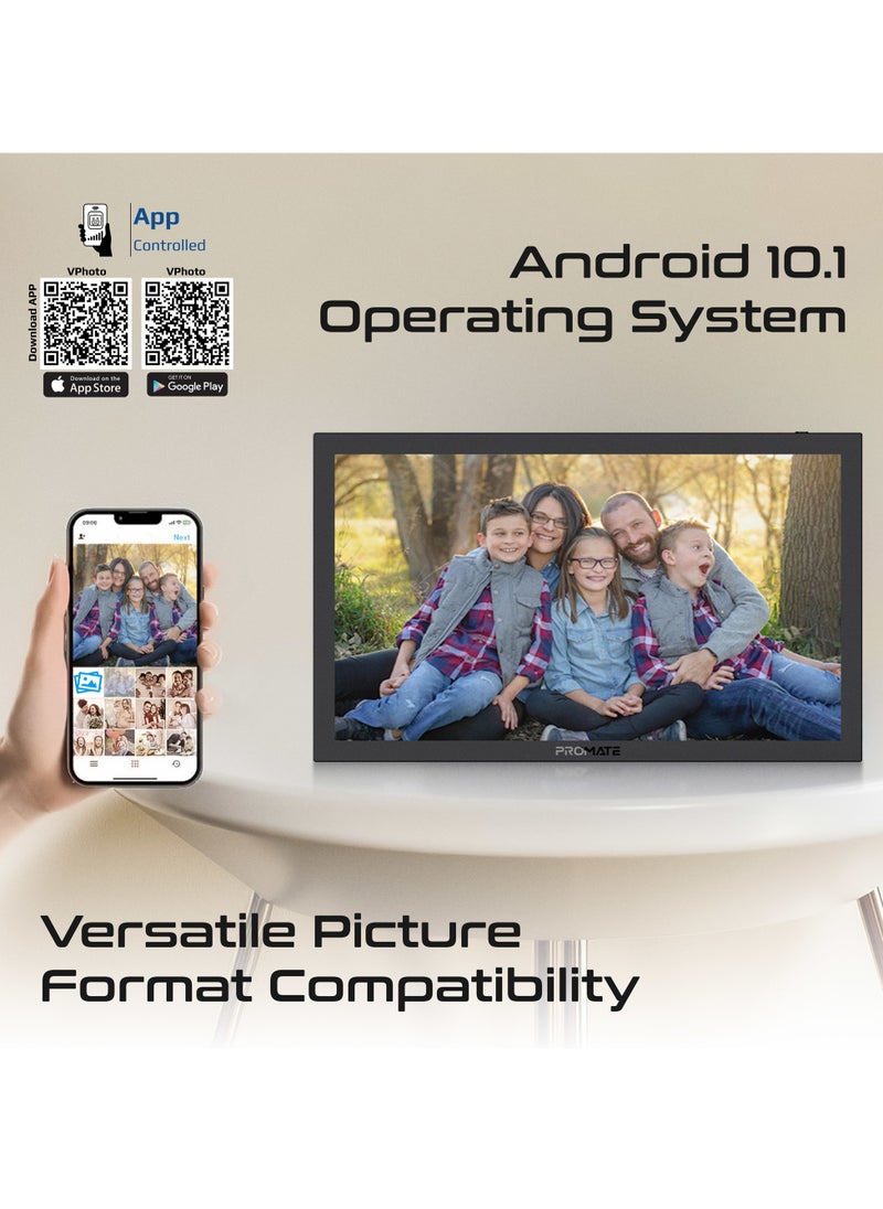 Promate Full HD Digital Photo Frame with 15.6-Inch Touchscreen, 32GB Storage, Wireless App Control, Multi Picture & Video Formats Compatibility, USB/TF Card Support, Dual Speakers, Memoria-15