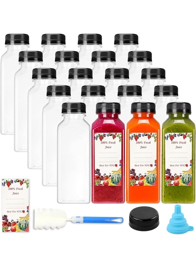 Premify 20 قطعة زجاجات عصير بلاستيكية فارغة مع أغطية، 12 أونصة/350 مل زجاجات عصير/حليب/ماء قابلة لإعادة الاستخدام للأطفال، حاويات مشروبات شفافة بكميات كبيرة مع أغطية، ملصق، قمع وفرشاة للعصير، الحليب، السموذي - Image 1
