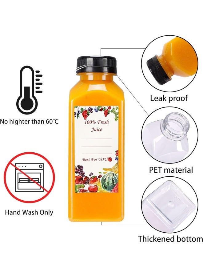 Premify 20 قطعة زجاجات عصير بلاستيكية فارغة مع أغطية، 12 أونصة/350 مل زجاجات عصير/حليب/ماء قابلة لإعادة الاستخدام للأطفال، حاويات مشروبات شفافة بكميات كبيرة مع أغطية، ملصق، قمع وفرشاة للعصير، الحليب، السموذي - Image 2