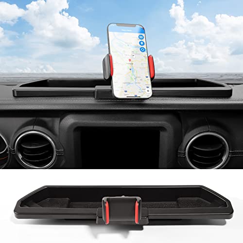 CheroCar Phone Mount for 2018-2022 Jeep Wrangler JL, Holder Stoage Tray Cellphone System Kit fits for 2020-2022 Jeep Gladiator JT (Dark Black) - Image 1