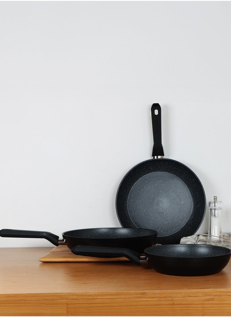 Serenk 3 Pieces Non-Stick Granite Frying Pans, Non-Toxic Granite Cookware Set, 20cm 24cm 28cm Frying Pan Set with Induction Base, Cooking Skillet for Stir Fries, Dishwasher Safe, PFOA Free, Serenk Excellence Pan Series  - Image 3