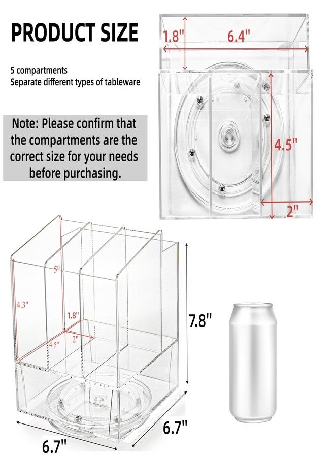 Cididu Acrylic Utensil Holder 360 Rotating, 2 Tier Silverware Organizer with Napkin Storage, Space Saving Countertop Caddy for Kitchen Table, Party, Holds Forks, Spoons, Knives, Napkins, 6.7''x7.8'' - Image 2